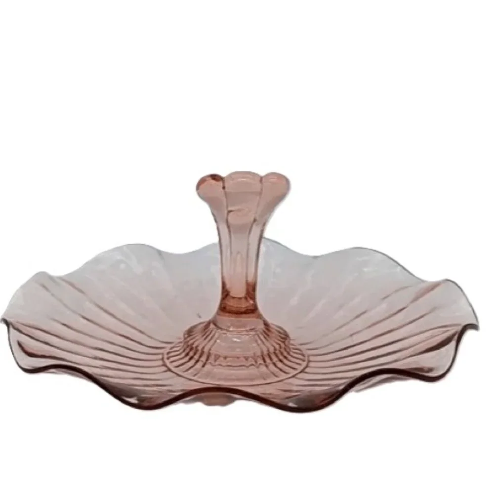 ANCHOR HOCKING Vintage Pink Glass Serving Candy Trinket Dish 4 inches Tall